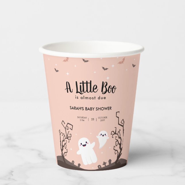  A Little Boo Is Almost Due Baby Shower Ghost Paper Cups (Front)