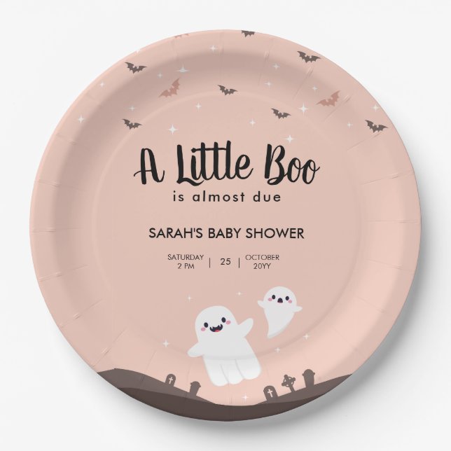  A Little Boo Is Almost Due Baby Shower Ghost Paper Plate (Front)
