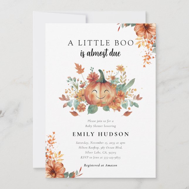 A Little Boo is Almost Due Baby Shower Invitation (Front)