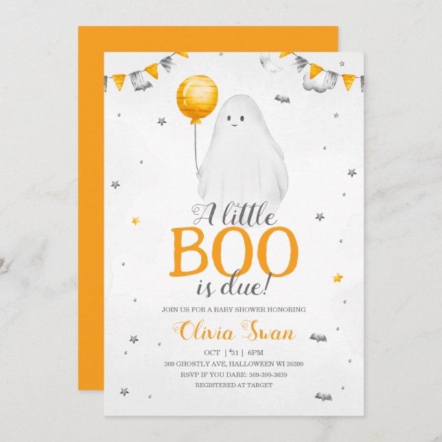 A Little Boo is Almost Due Baby Shower Invitation (Front/Back)