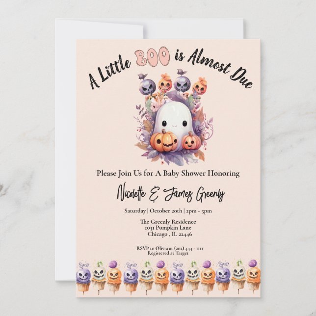 A Little Boo is Almost Due Baby Shower Invitation (Front)