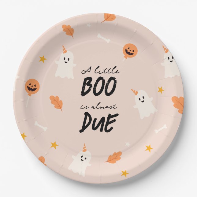 A little boo is almost due baby shower  paper plate (Front)
