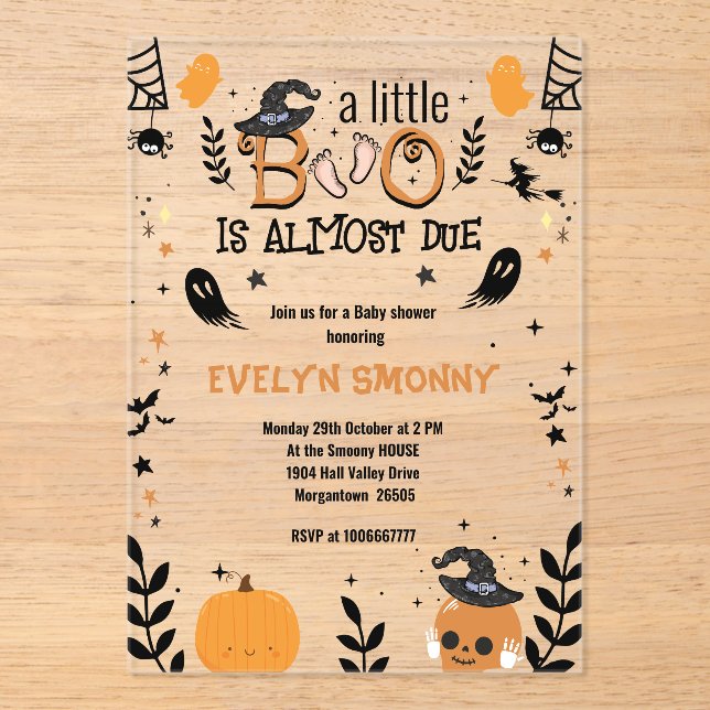 A Little Boo Is Almost Due Baby Shower Pregnancy  Acrylic Invitations (Front)