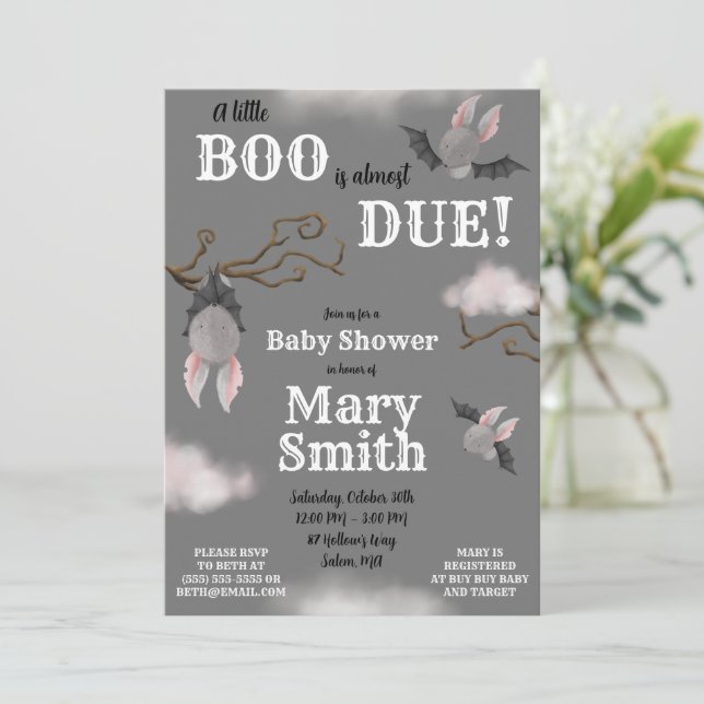 A Little BOO is almost Due! Bat theme Baby Shower  Invitation (Standing Front)