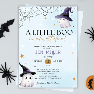 A little boo is almost due blue boy baby shower invitation