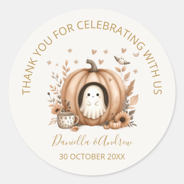 A Little Boo is Almost Due Boho Baby Shower Favour Classic Round Sticker (Front)