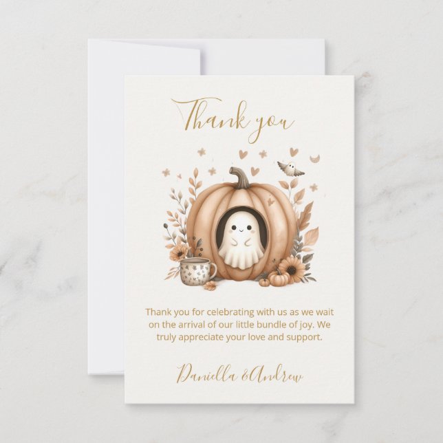 A Little Boo is Almost Due Boho Baby Shower Thank You Card (Front)