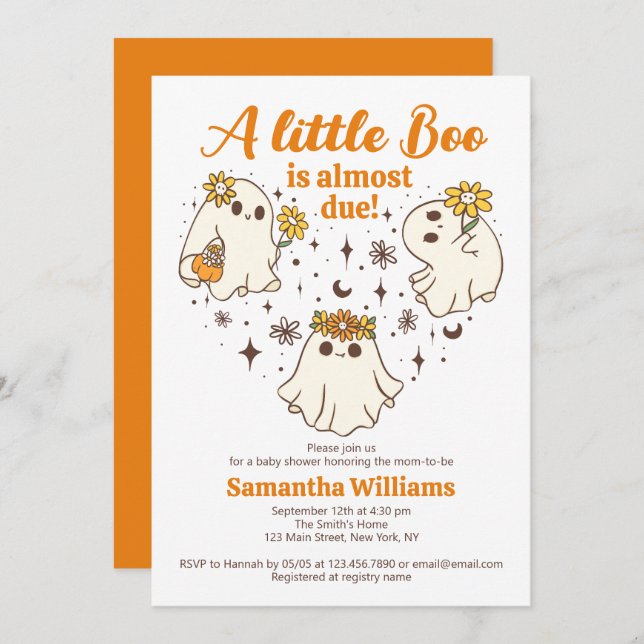 A Little Boo Is Almost Due Cute Ghost Baby Shower Invitation (Front/Back)