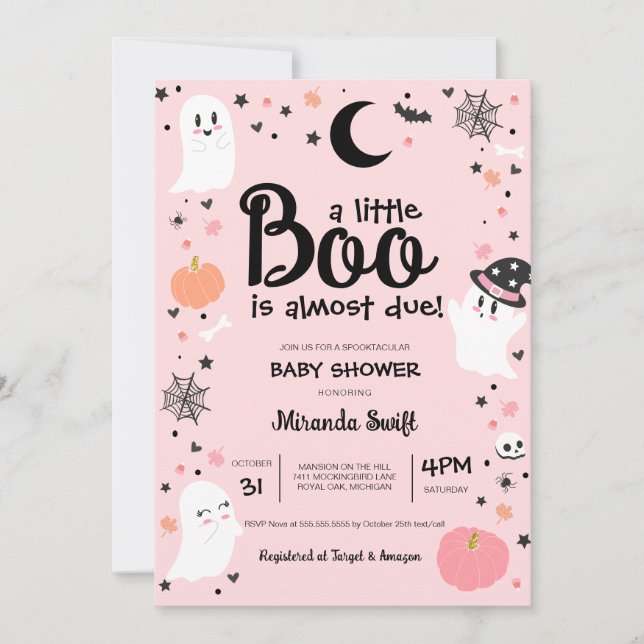 A Little Boo is Almost Due, Cute Ghost Baby Shower Invitation (Front)