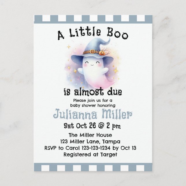A Little Boo is Almost Due Cute Ghost Baby Shower Postcard (Front)
