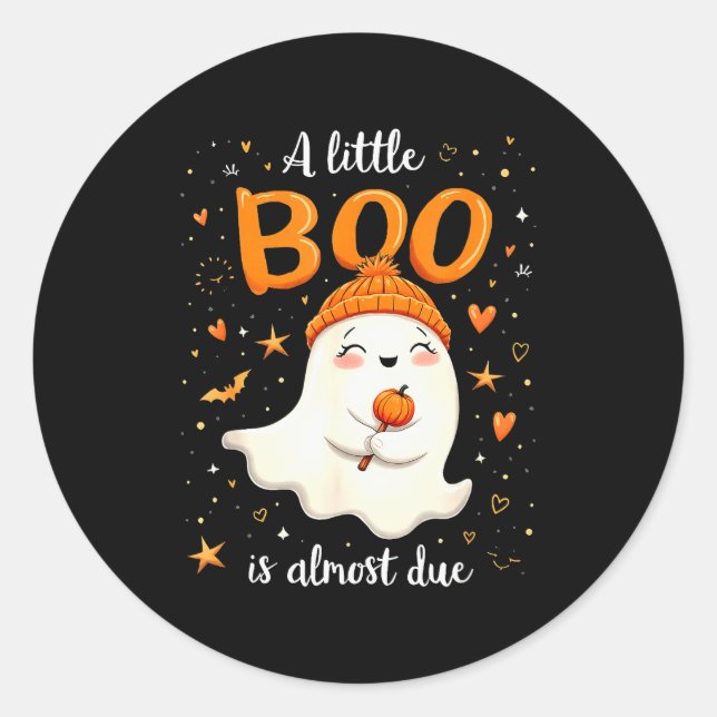 A Little Boo Is Almost Due Expecting Mum Halloween Classic Round Sticker (Front)