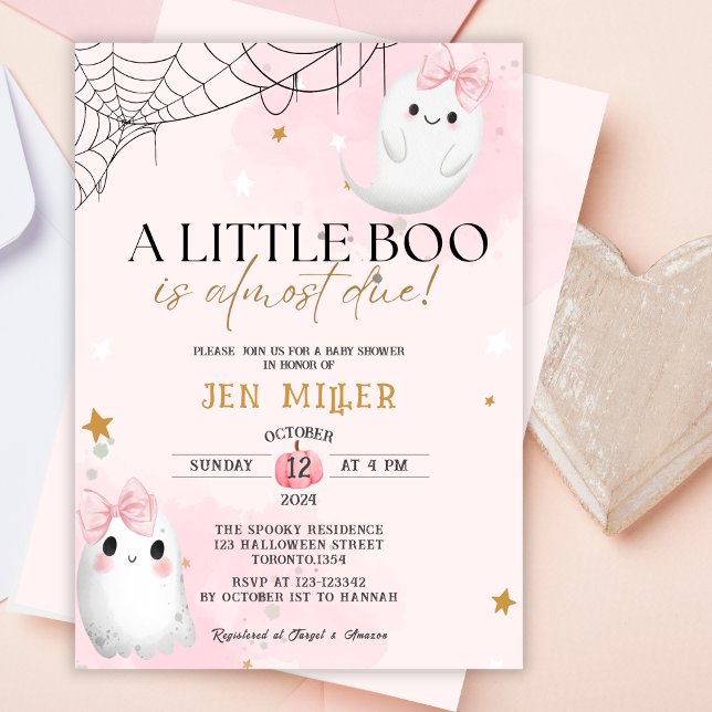 A little boo is almost due girl baby shower invitation (Creator Uploaded)
