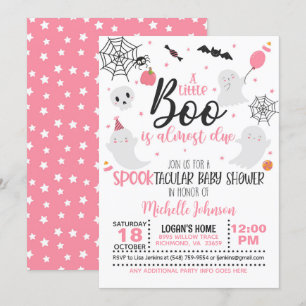 A Little Boo is Almost Due - Girl (Wh/Pink) Invitation