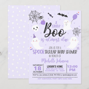 A Little Boo is Almost Due - Girl (Wh/Purple) Invitation
