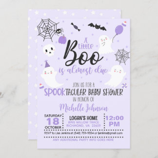 A Little Boo is Almost Due - Girl (Wh/Purple) Invitation