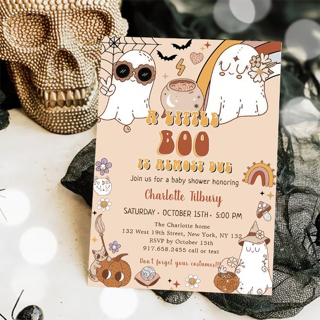  A Little Boo Is Almost Due Groovy Halloween Party Invitation (Creator Uploaded)