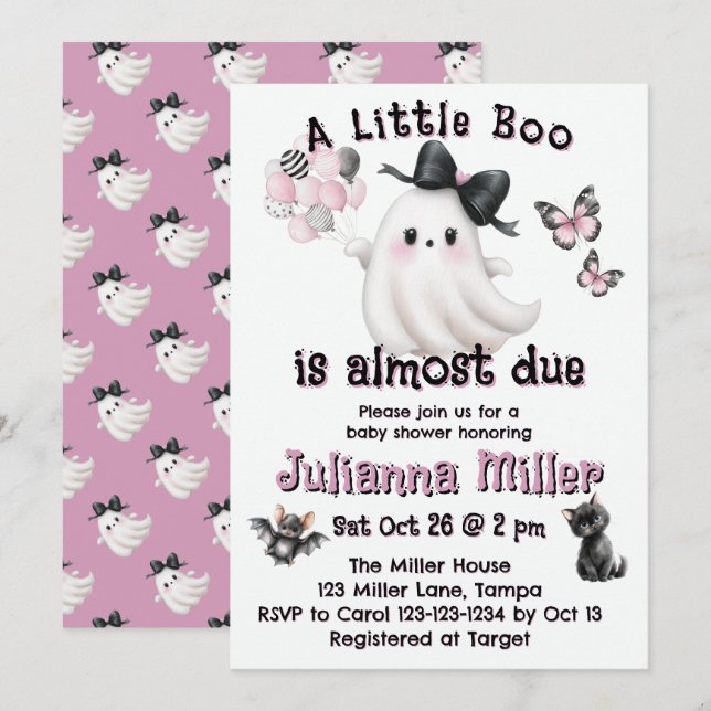 A Little Boo Is Almost Due – Halloween Baby Shower Holiday Card (Front/Back)