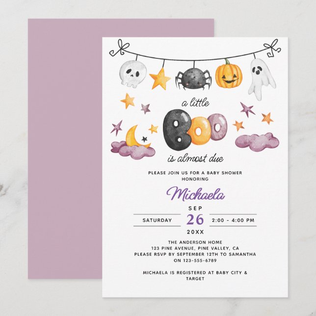 A Little Boo Is Almost Due Halloween Baby Shower Invitation (Front/Back)