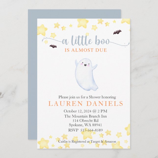 A Little Boo is almost due Halloween Baby Shower Invitation (Front/Back)