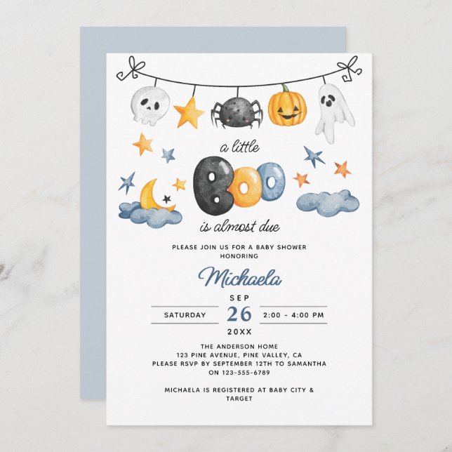 A Little Boo Is Almost Due Halloween Baby Shower Invitation (Front/Back)