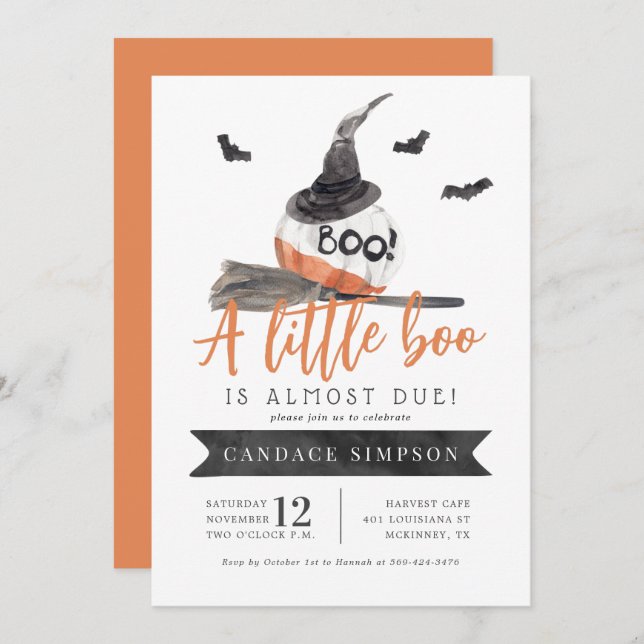 A Little Boo is Almost Due Halloween Baby Shower Invitation (Front/Back)