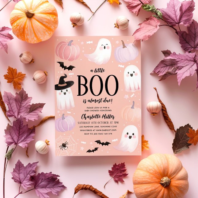A Little Boo is Almost Due Halloween Baby Shower Invitation (A Little Boo is almost due! Halloween Themed Baby Shower in orange, purple and pink. )
