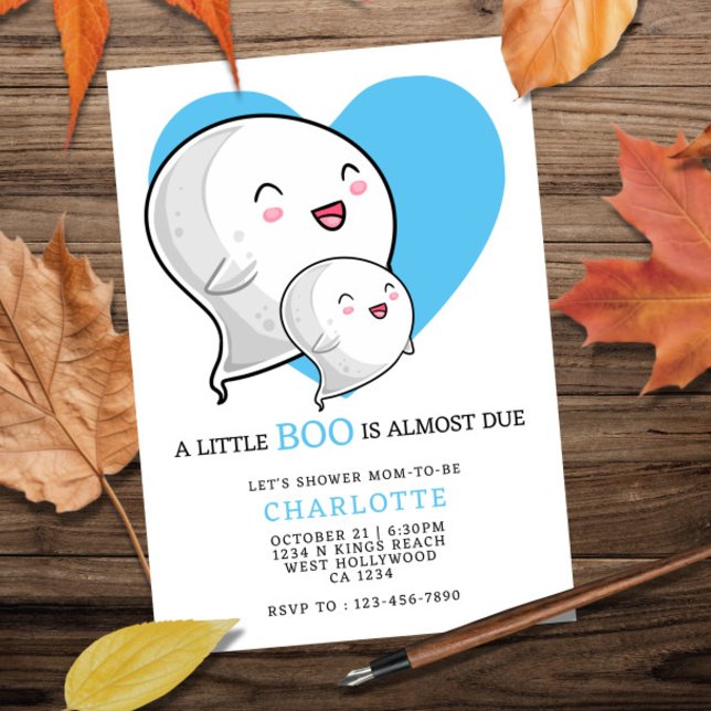 A Little Boo is Almost Due Halloween Baby Shower Invitation (A Little Boo is Almost Due Halloween Baby Shower Invitation from Ricaso. Blue love heart & ghost 
)