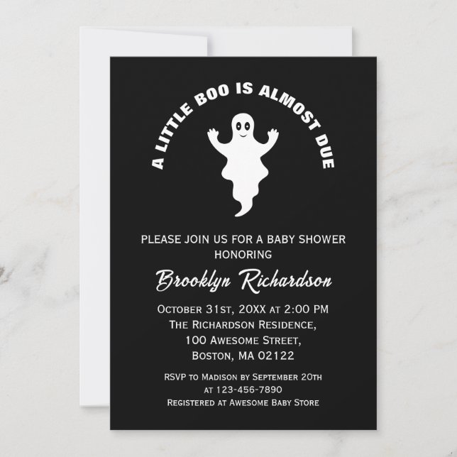 A Little Boo Is Almost Due Halloween Baby Shower Invitation (Front)