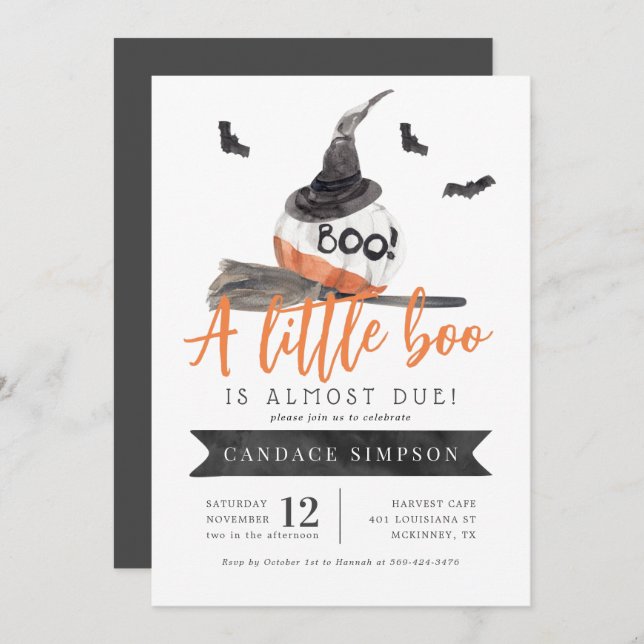 A Little Boo is Almost Due Halloween Baby Shower Invitation (Front/Back)