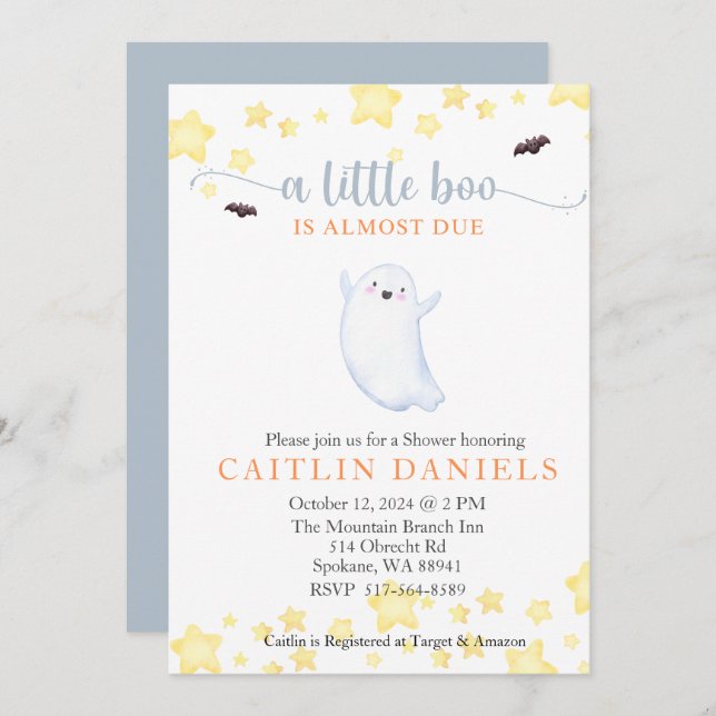 A Little Boo is almost due Halloween Baby Shower Invitation (Front/Back)