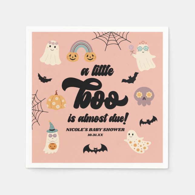 A Little Boo Is Almost Due! Halloween Baby Shower Napkin (Front)