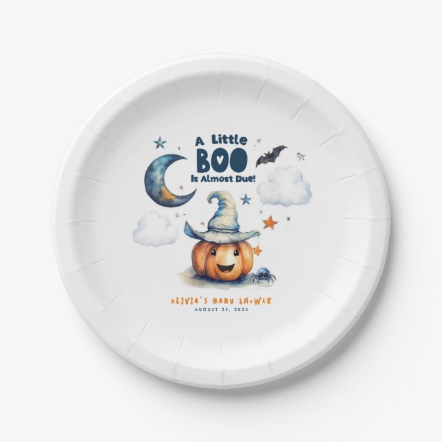 A Little Boo is Almost Due Halloween Baby Shower Paper Plate (Front)