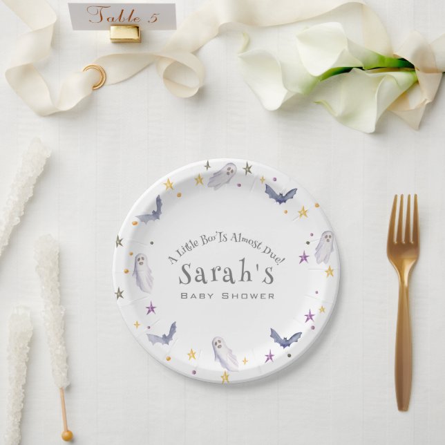 A Little Boo Is Almost Due Halloween Baby Shower Paper Plate (Wedding)