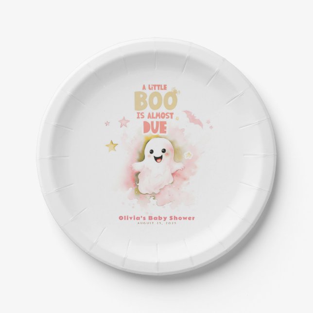 A Little Boo is Almost Due Halloween Baby Shower Paper Plate (Front)