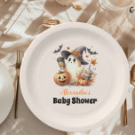 A Little Boo is Almost Due Halloween Baby Shower Paper Plate<br><div class="desc">Celebrate your baby shower with a touch of festive fun using our Cute Halloween Baby Shower Paper Plates. These charming plates combine the joy of a baby shower with the playful spirit of Halloween, making them the perfect addition to your party tableware. Product Features: Adorable Halloween Design: Featuring delightful Halloween-themed...</div>