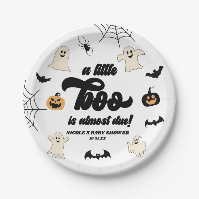 A Little Boo Is Almost Due! Halloween Baby Shower Paper Plate (Front)