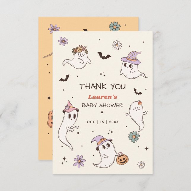 A Little Boo is Almost Due Halloween Baby Shower Thank You Card (Front/Back)