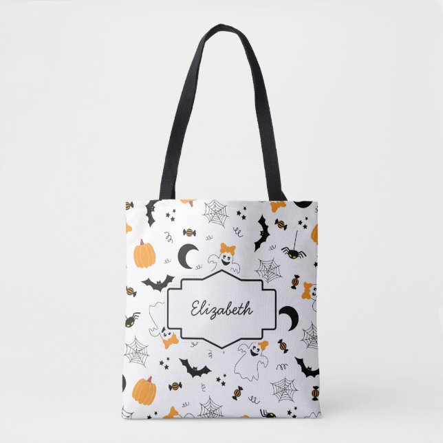 A Little Boo Is Almost Due Halloween Baby Shower Tote Bag (Front)