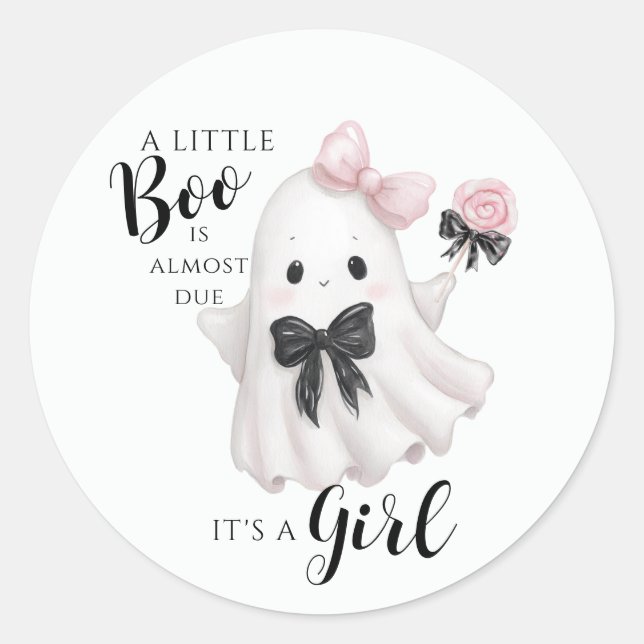 A Little Boo Is Almost Due – Halloween It's a Girl Classic Round Sticker (Front)