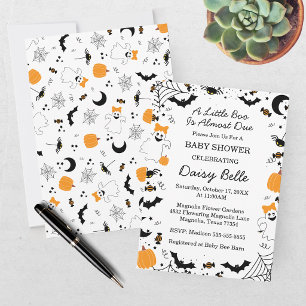 A Little Boo Is Almost Due Orange Girl Baby Shower Invitation