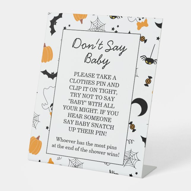 A Little Boo Is Almost Due Orange Girl Baby Shower Pedestal Sign (Front)