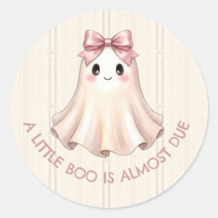 A Little Boo Is Almost Due Pink Bow Ghost Classic Round Sticker