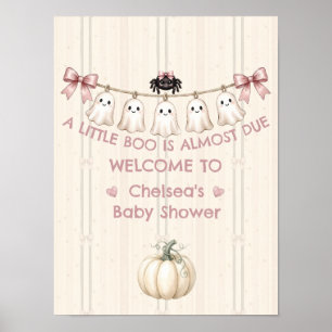 A Little Boo Is Almost Due Pink Bow Ghost Poster