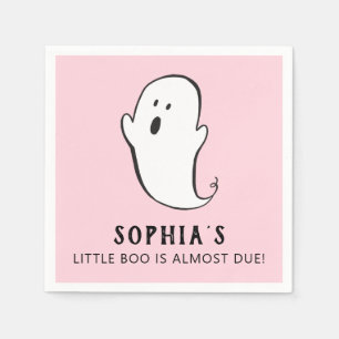 A Little Boo Is Almost Due Pink Halloween Baby Napkin