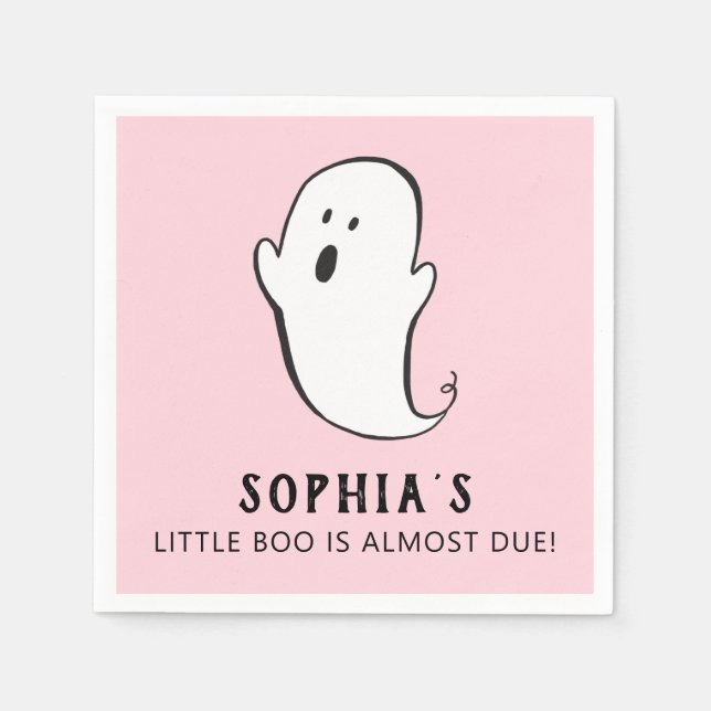 A Little Boo Is Almost Due Pink Halloween Baby Napkin (Front)