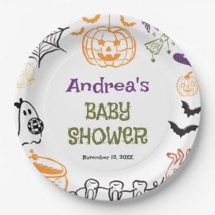 A little Boo is Almost Due Spooky Baby Shower Paper Plate