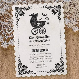 A Little Boo Is Alsmost Due Halloween Baby Shower Invitation