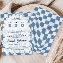 A Little Boo Is Due Blue Chequered Baby Shower