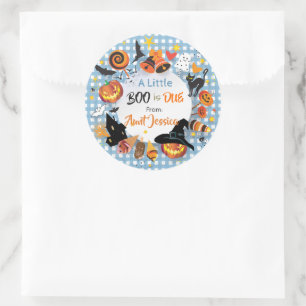 A Little Boo is Due Blue Gingham Baby Shower Gift Classic Round Sticker