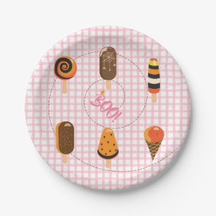 A Little Boo is Due Blush Pink Gingham Ice Cream Paper Plate